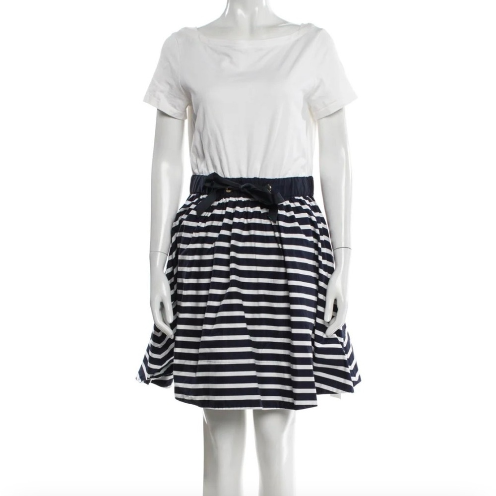 kate spade cream and navy striped dress with drawstring waist